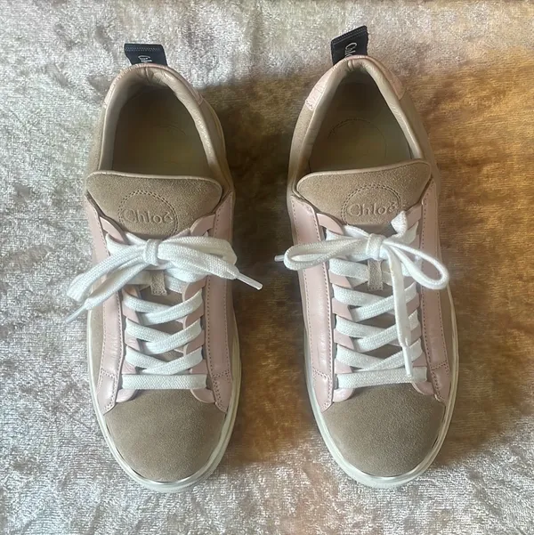 Lauren Leather Beige Blush Pink Scalloped Stacked Sneakers VGUC 6 / EUR 36 - Image 4