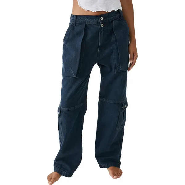 Free People We The Free Black Wash Marx Cargo Baggy Laid Back Denim Pants Jeans - Image 3