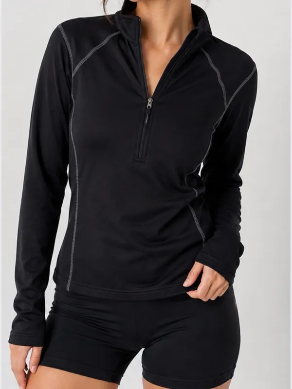 Autobahn Black Half Zip Athletic Activewear Sporty Fleece Pullover - Image 8