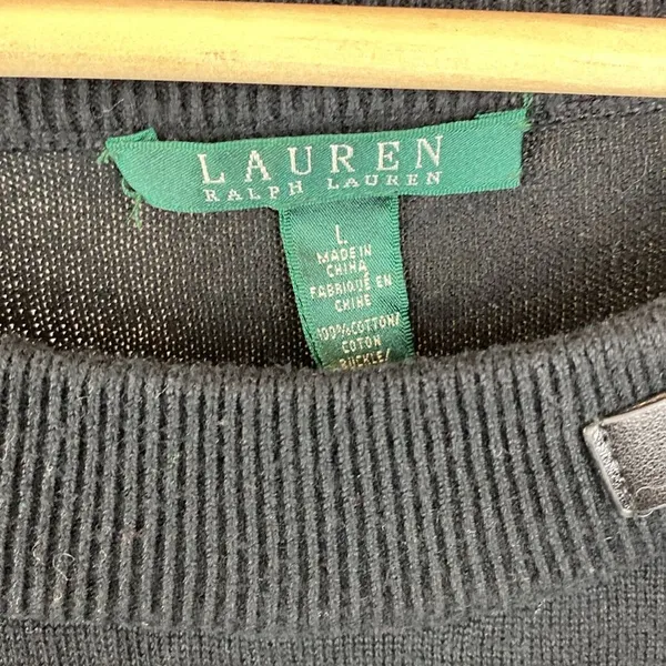 Ralph Lauren Black Knit Long Sleeve Buckle Accent Crew Neck Sweater L - Image 5