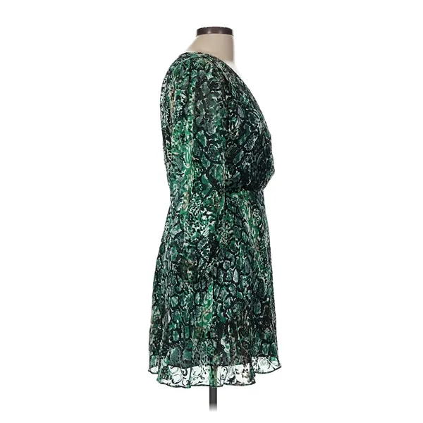 Alice + Olivia Mini Dress Womens 6 Green Snakeskin Silk Burnout Boho Luxe - Image 3