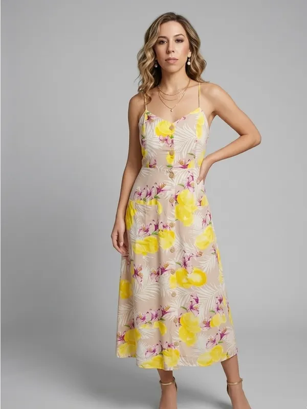 NWOT Lemon Floral Midi Linen Blend Dress - Image 10