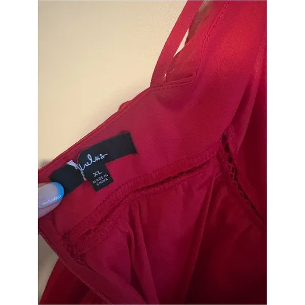 Lulus Never a Dull Moment Bright Red Tie-Strap Pleated Midi Dress Size XL Party - Image 6