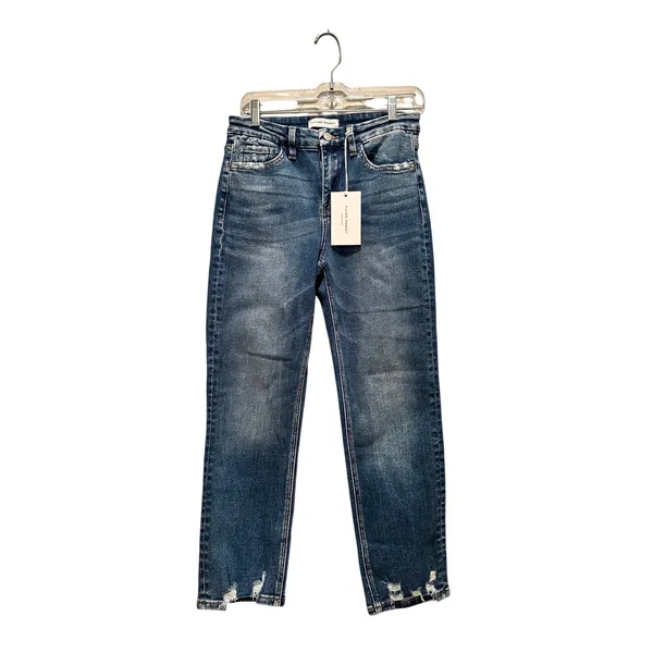 NWT Flying Monkey Stunned Straight Leg Jeans Size 27 Distressed Dark‎ Wash - Image 2