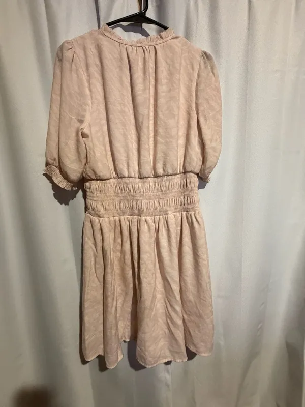 Nine West Pink Short Sleeve Ruffle Smocked Waist Mini Dress - Image 3