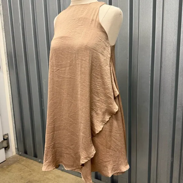 NWOT Wishlist Copper Gold Ruffle Satin Flowy Shift Slip Dress S - Image 2