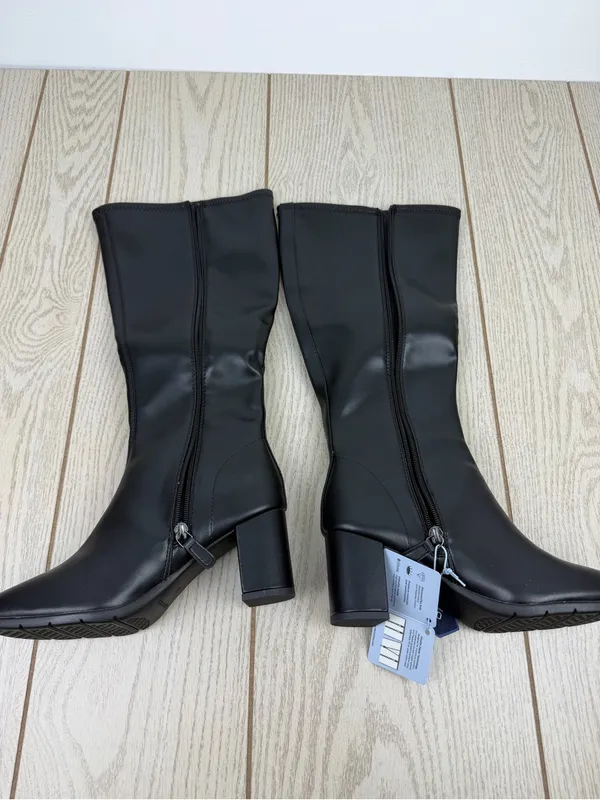 Aerosoles Women's Micah Block Heel Tall Boot 6.5W Black Faux Leather $140 - Image 3