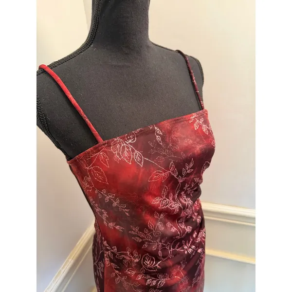 Vintage Y2K Candy Rocket Red Black Glitter Floral Asymmetrical Mesh Dress Whimsy - Image 2