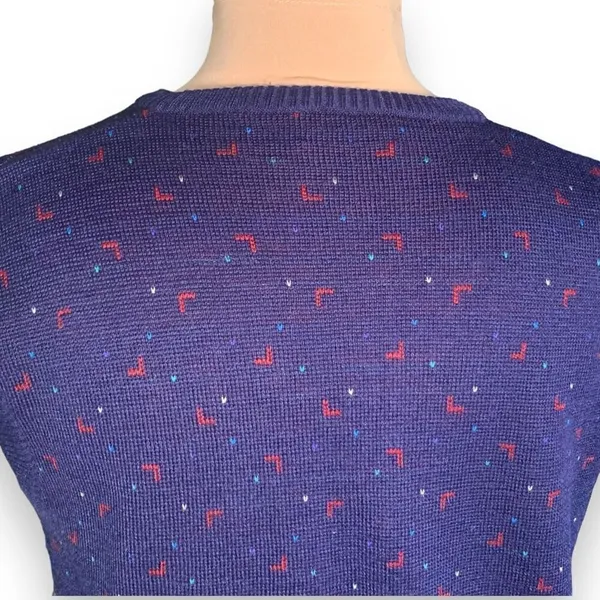 Vintage 90s Knit Sweater Vest Blue Burgundy Abstract Geometric‎ Unisex Medium - Image 5