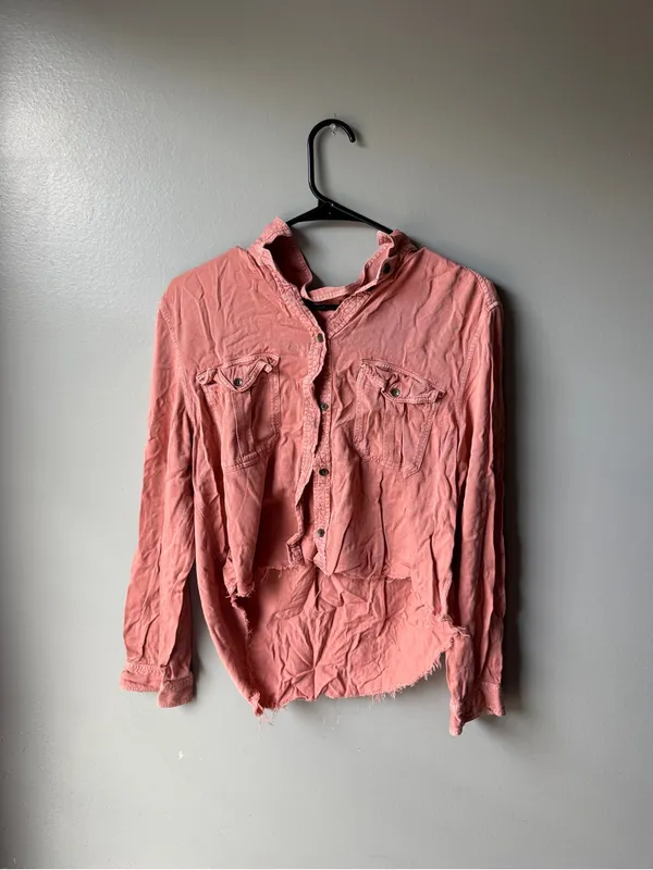 American Eagle Boyfriend Fit Distressed Button-Up Shirt – Size Large - Image 2