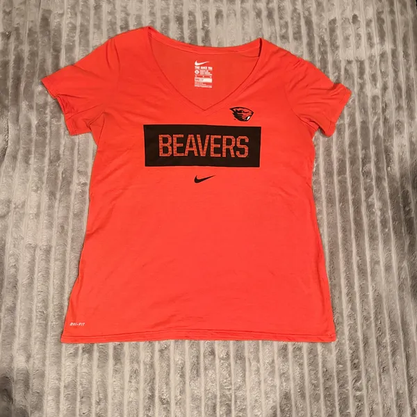 Nike Dri-FIT Oregon State Beavers‎ V-Neck Graphic T-Shirt Orange Size XL - Image 2