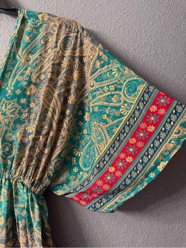 Bohemian Teal Paisley Maxi Dress with Tie Waist nwt - Image 2