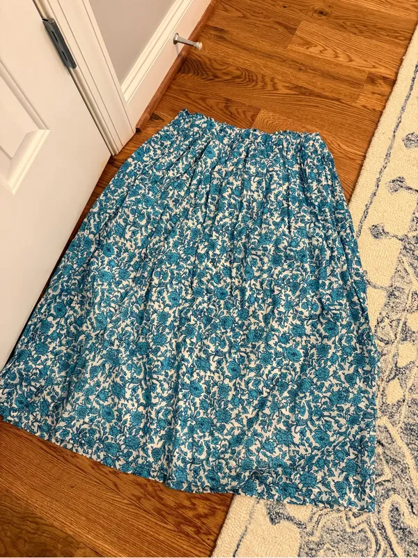 J.Crew Smocked-waist cotton voile midi skirt in blue blooms block print size S - Image 7