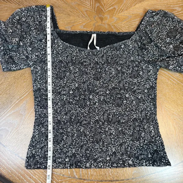 Anthropologie Aurelia Smocked Shirt Puff Short Sleeve Black White Size Large‎ - Image 8