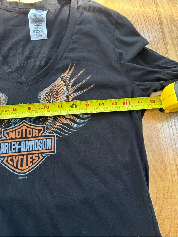 Harley-Davidson Women M‎ Black Long Sleeve V-Neck Eagle Graphic Shirt Bumpus TN - Image 7