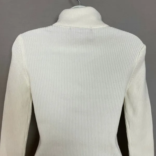 French Connection Turtleneck Sweater Ribbed Knit Women‎ XS Cream White Simple - Image 5