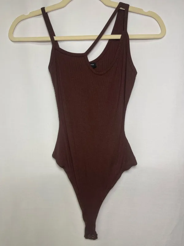 Naked Wardrobe Brown Ribbed Tank Top Bodysuit - Image 3