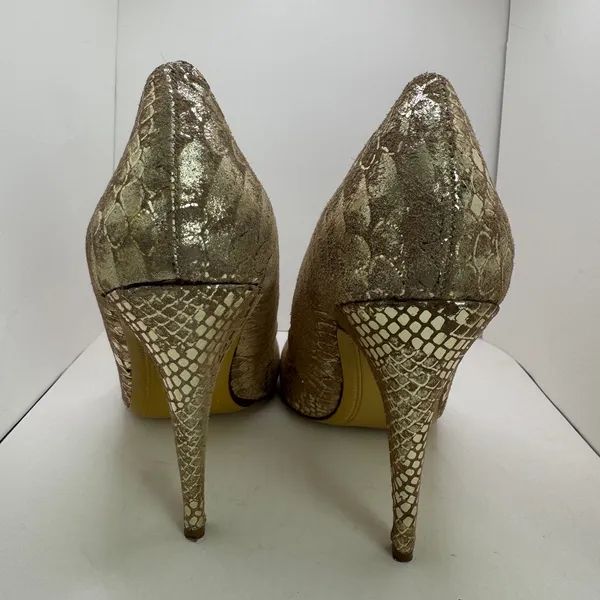 Kelsi Dagger Gold Metallic Snakeskin Stiletto Pumps Heels Size 9 - Image 7