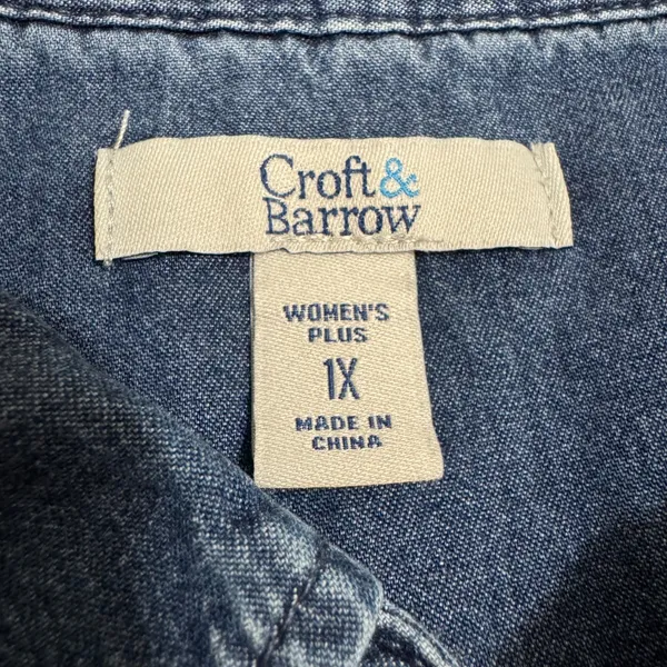 Croft & Barrow 100% Cotton Shirt Plus 1X Blue Denim Button‎ Down Long Sleeve - Image 3