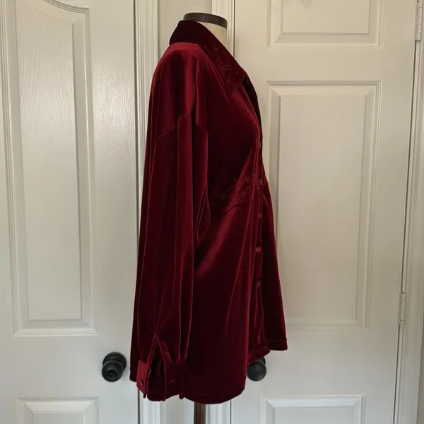 Vintage Y2K velvet beaded button down shirt Red Size XL - Image 8
