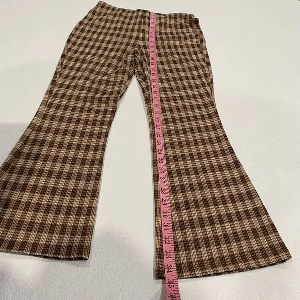 Stitch & Pine Brown Plaid Flare Pants Women’s Small Retro Bell Bottom Checkered - Image 5