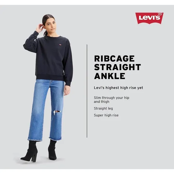 Levi's Ribcage Straight Ankle Jeans Medium Wash Super High Rise Women's 26 x 27‎ - Image 4