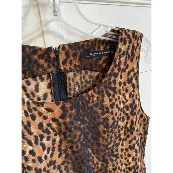 ZARA WOMAN Leopard Print Sleeveless Ruched Mini Dress w/Zipper Back -‎ M EUC - Image 7
