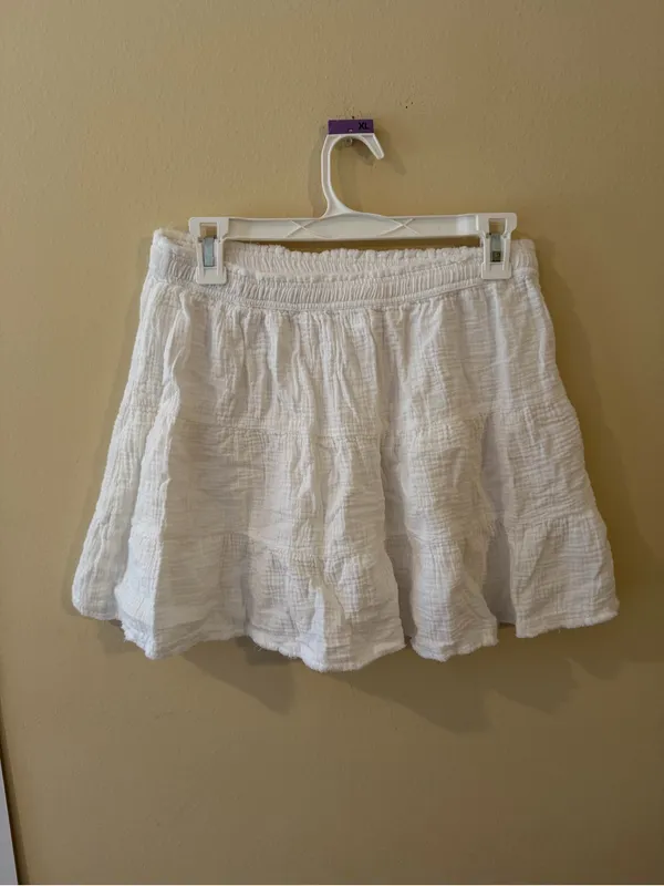 aerie White Textured Tiered Drawstring Skirt - Image 3