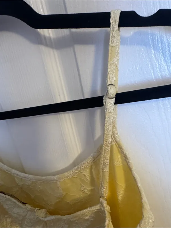 Pale Yellow Textured Midi Dress with Spaghetti Straps - Image 3