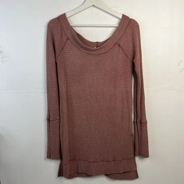 We The Free People Size S Tunic Top Kate‎ Thermal Off Shoulder Long Sleeve Mauve - Image 3