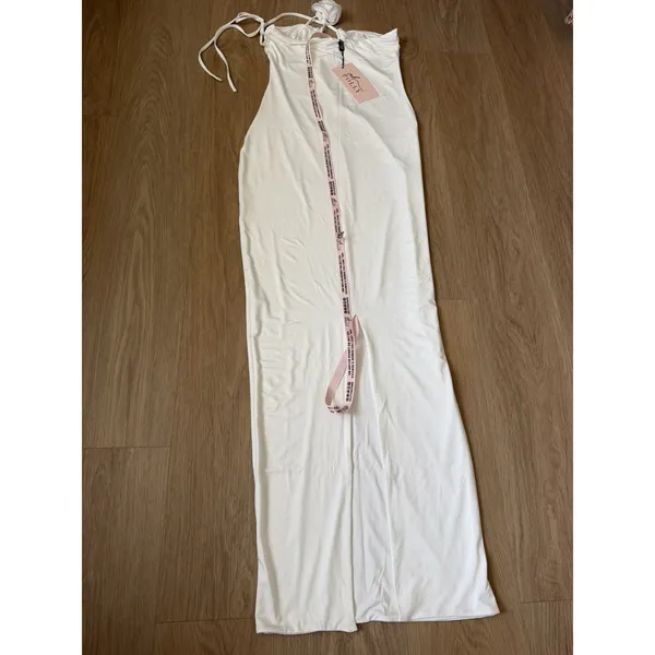 Oh Polly Dress Womens 8 White halter Rose Maxi dress - Image 4