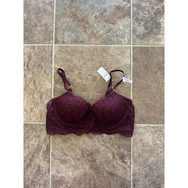 Aerie Real Power Paisley Lace Balconette Bra Royal Berry Size 34C - Image 3