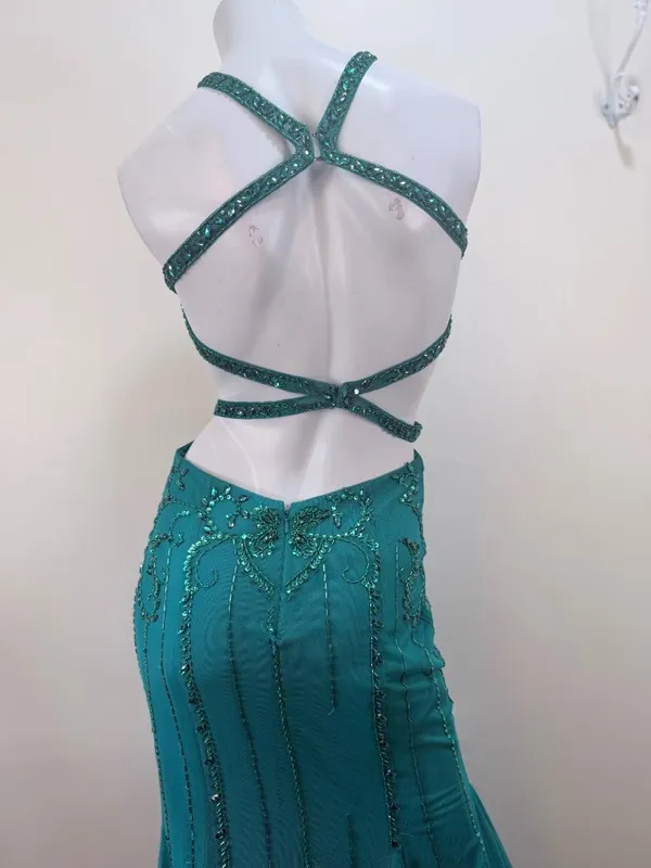 Y2K Sean Collection Beaded Teal Green Cutout Mermaid Trumpet Gown Sz 6 - Image 7