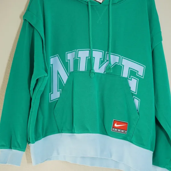 Nike Womens Size Large Green Blue Hoodie Sweatshirt Excellent Colorblock Varsity - Image 2