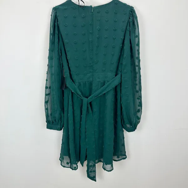 Lulus Always on Repeat Emerald Green Clip Dot Long Sleeve Mini Dress Large NWT - Image 11