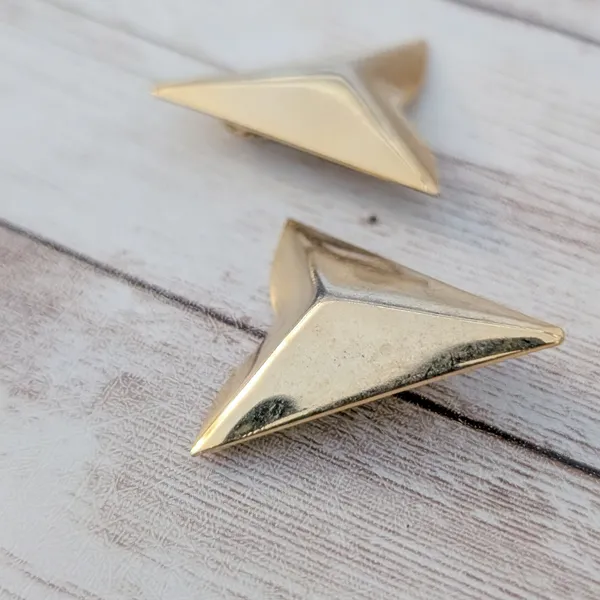 Vintage Clip On Earrings Gold Tone Large Triangular Statement - Image 3