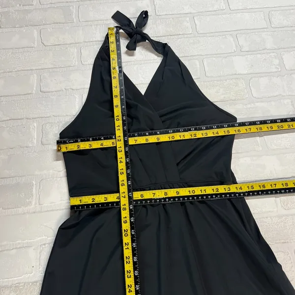 Athleta Halter Dress Womens 8 Black Athletic Go Anywhere Sundress Smocked Padded - Image 2