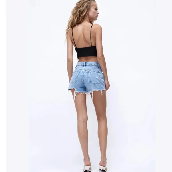 NWT Zara Lace Poplin Cami Tank Crop Top Shirt Black Size Large - Image 3