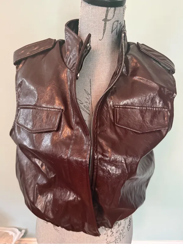 Steve Madden Glossy Burgundy Faux Leather Zip-Up Vest - Image 4