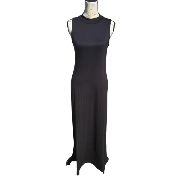 Hearts Black Sleeveless Mock‎ Neck Side Slit Maxi Dress Size Large - Image 3