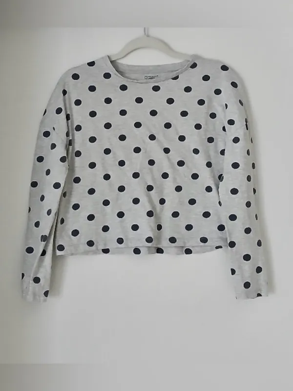 Primark Polka Dot Pajama Set Gray Black Loungewear size Small Cozy Sleepwear - Image 3