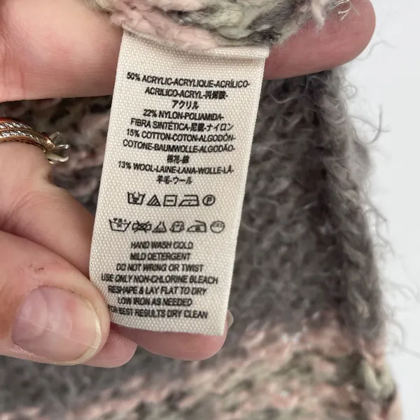 FP Pink Gray‎ Linus Striped Eyelash Wool Blend Sweater Size S Oversized Boho - Image 5