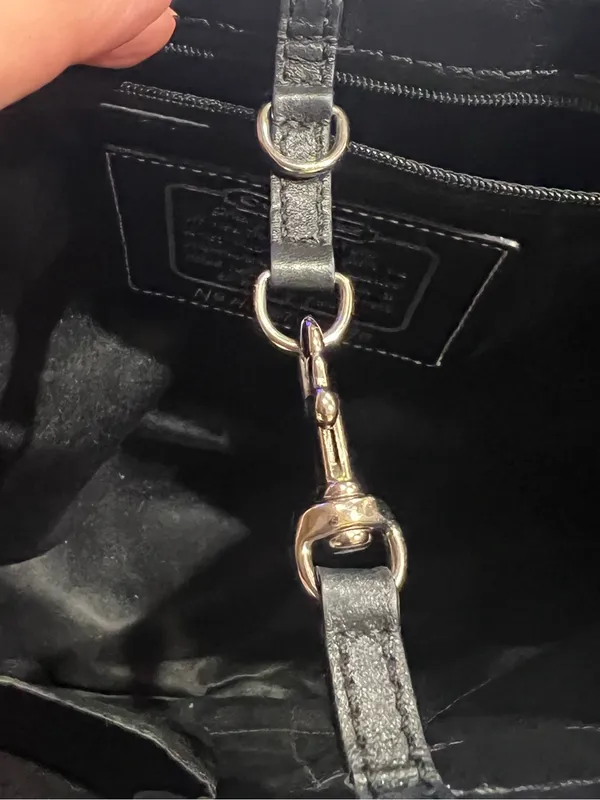 Coach Signature Stripe Tote Bag black jacquard fabric silver metallic stripe - Image 8