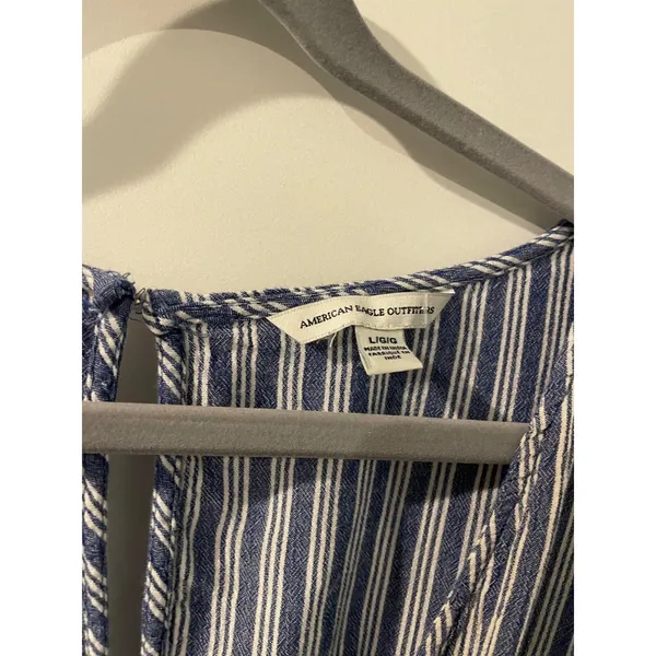 American Eagle Mini Dress Striped Blue White Ruffle Flutter Sleeve Large Coastal - Image 4