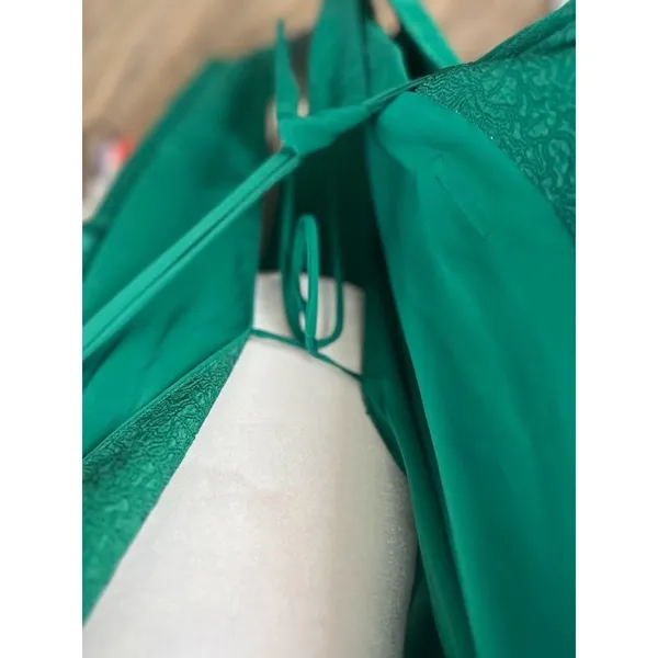 Victoria's Secret Vintage Gold Label Long Robe Green Belted Embossed Women Large - Image 7