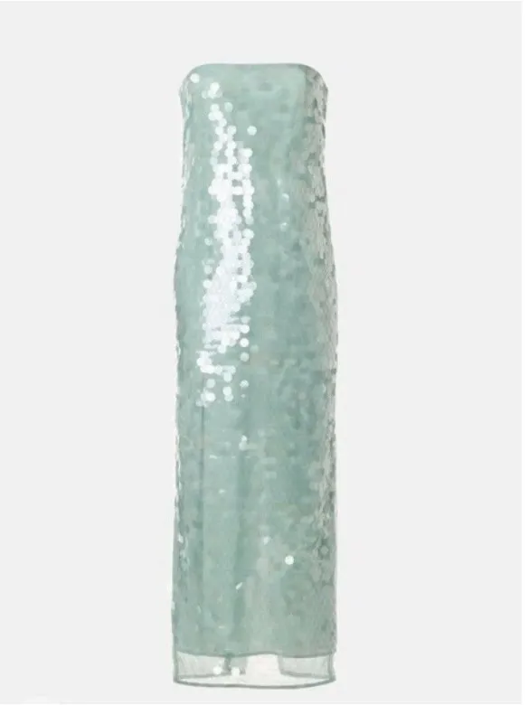 STAUD Casey Strapless Sequin Maxi Dress Mist Green Size 12 - Image 4