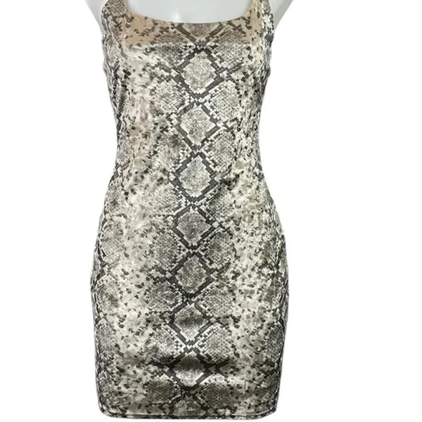 Windsor Beige Velvet Velour Snakeskin Cami Sleeveless Tank Mini Bodycon Dress M - Image 4