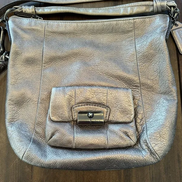 Coach Kristin Metallic Gold Pebbled Leather Hobo Bag Convertible Handbag - Image 2