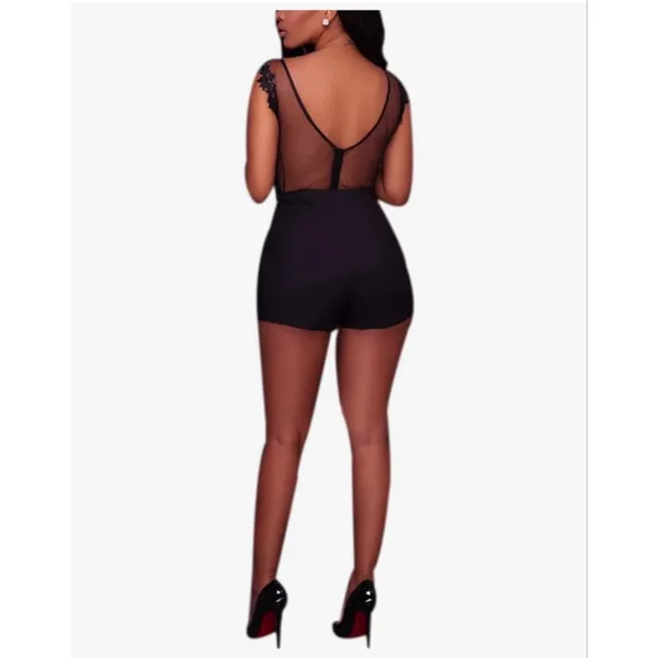NEW Black Deep V Lace Mesh Sleeveless Thong Bodysuit L - Image 2
