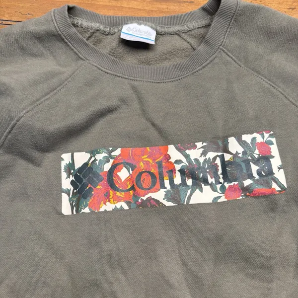 Columbia Olive Green Floral Print‎ Sweatshirt Sz Medium - Image 2